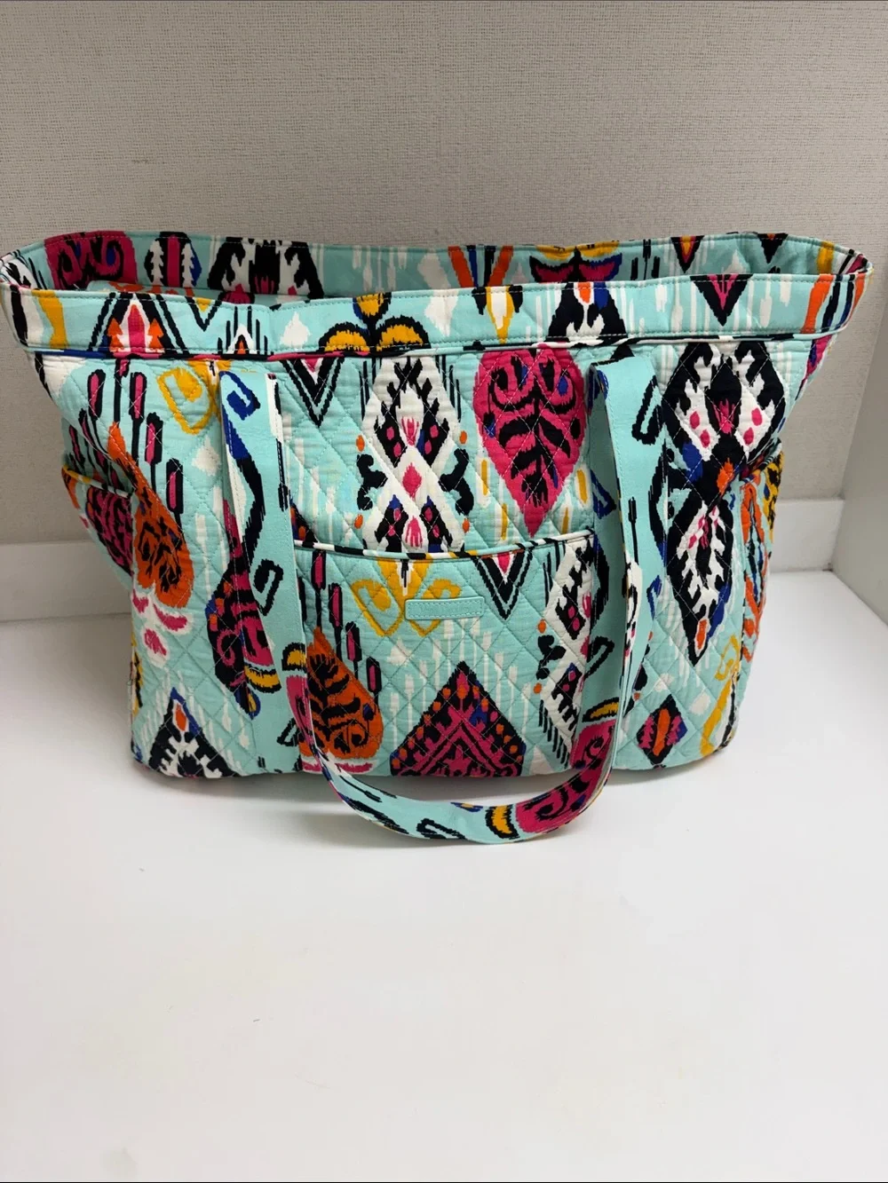 Vera Bradley Pueblo Vera Quilted Turquoise Patterned Tote Bag - Picture 1 of 11